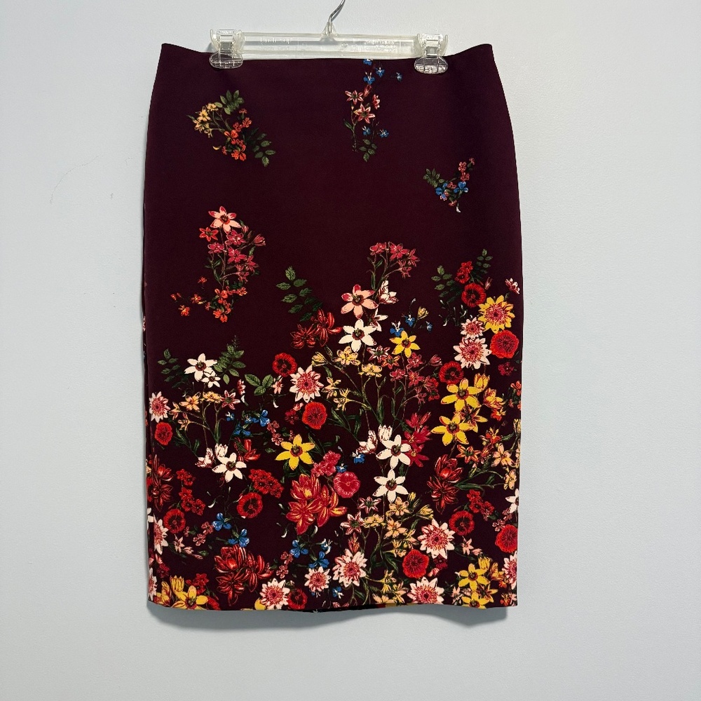 7th Avenue Pencil Lined Skirt Size‎ 12 Maroon Floral